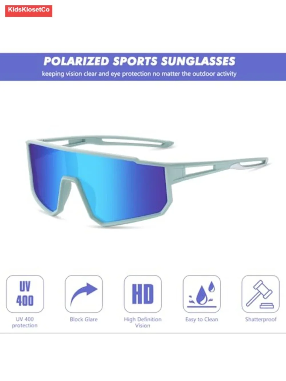 Kids Polarized Sports Sunglasses UV400 Protection Impact Resistant Wrap Around